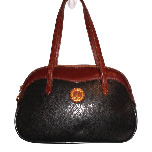 La Tour Eiffel 1887 Black Brown Pebbled Shoulder Bag Handbag Gold Hardware - Picture 5 of 16